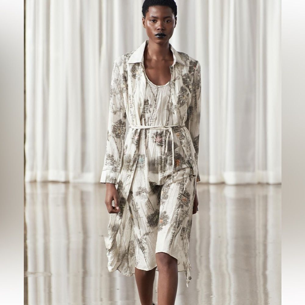 Zara 2 piece printed 100% ramie shirt dress